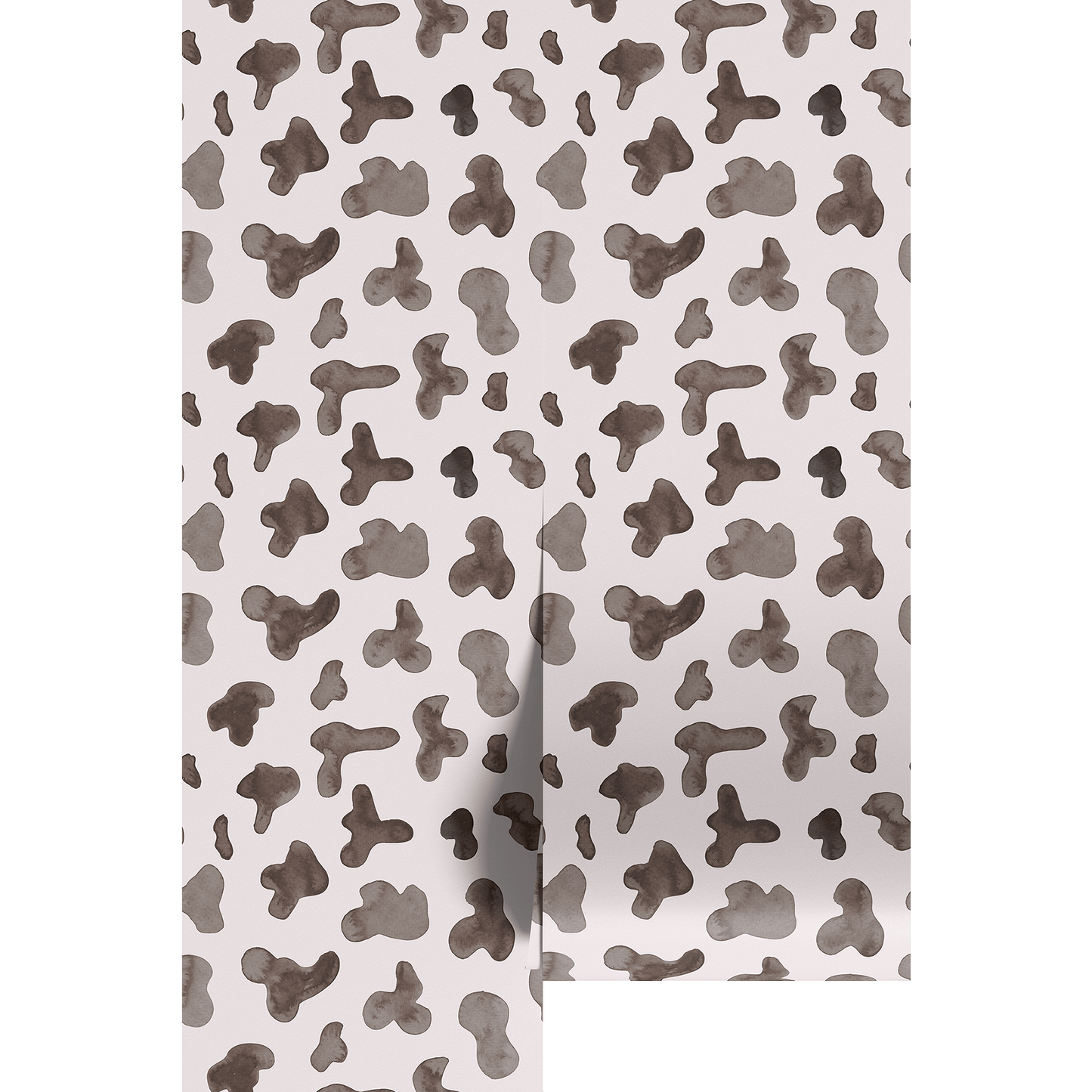 Patterned wallpeper with brown abstract shapes on a white background