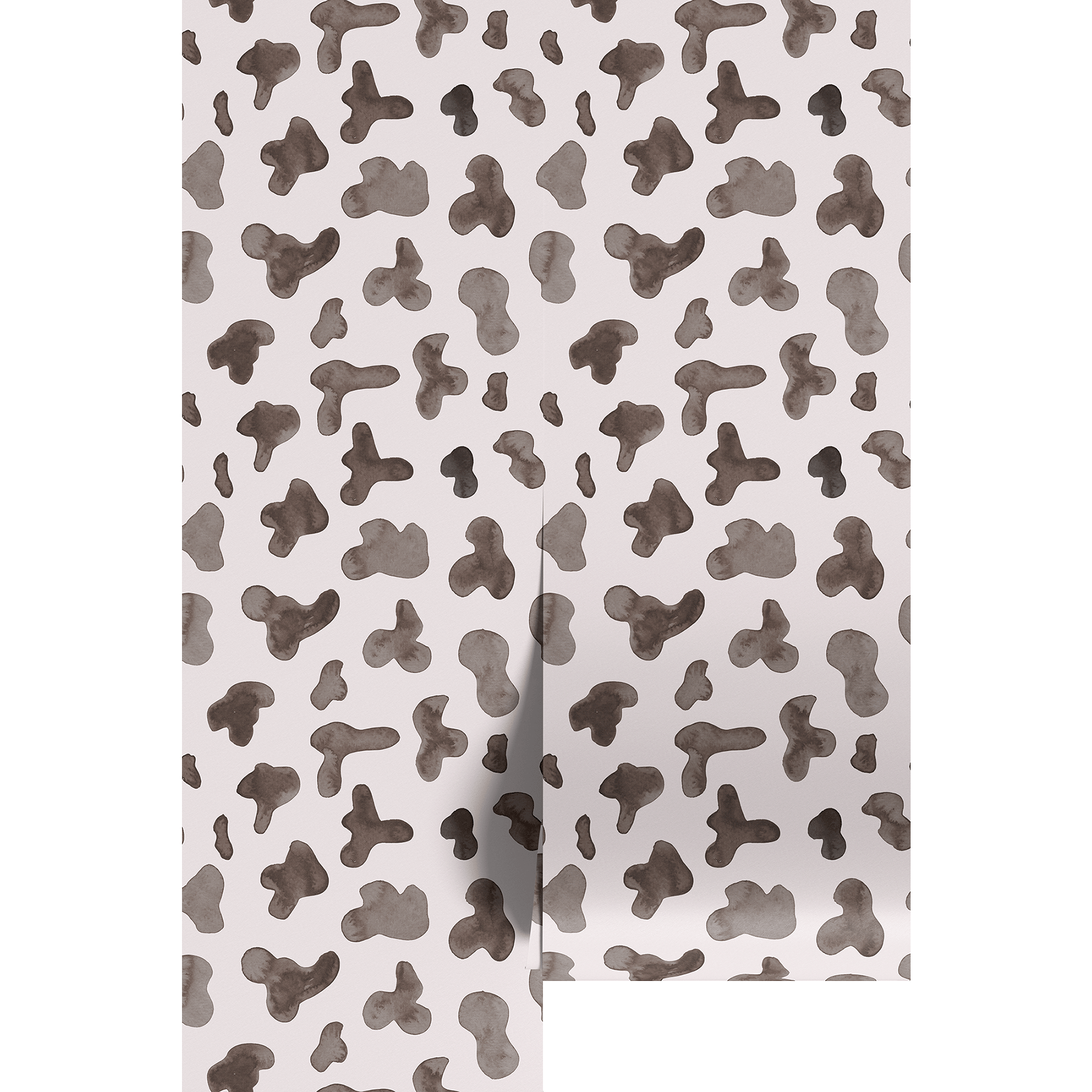 Patterned wallpeper with brown abstract shapes on a white background