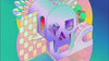 Colorful surreal digital artwork featuring a pastel skull, geometric structures, and dreamlike architectural elements.