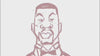 A digital animation showing a line drawing sketch of a man in a tuxedo transition into a fully colored, stylized cartoon illustration with realistic shading.