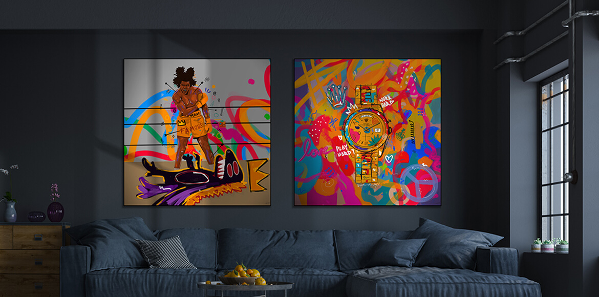 Huge Pop Art Color Inflused Basquiat Rolex Wall Art by Nuwarhol