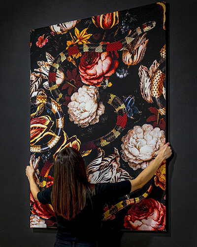 Large Affordable Floral Framed Fabric Wall Art by Burcu Korkmazyurek