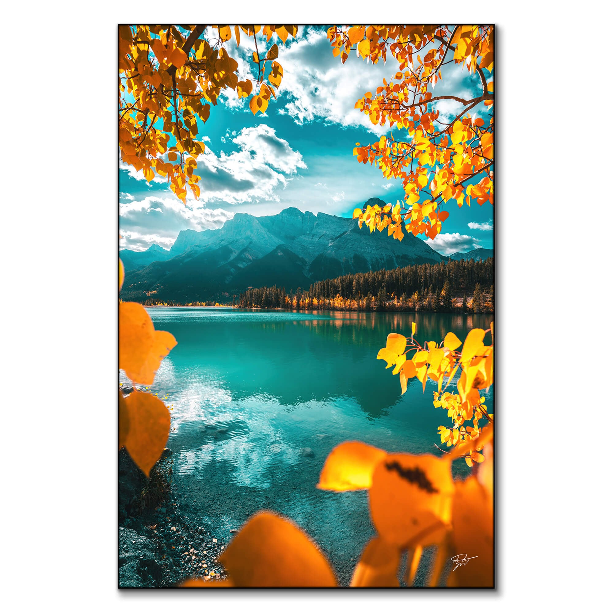 Autumn Teal Yellow Mountain Lake | BIG Wall Décor