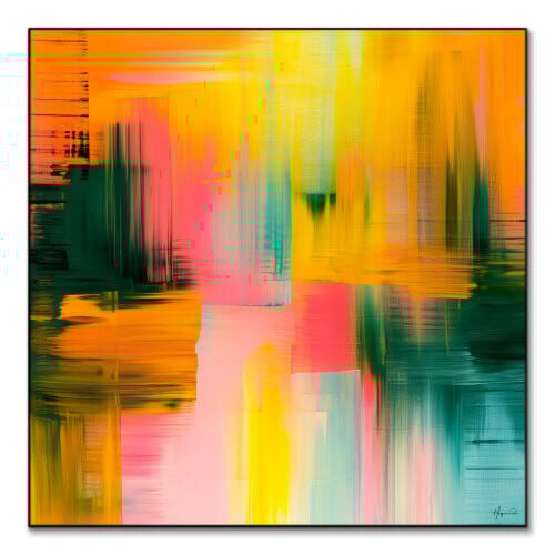 Vibrant abstract contemporary wall art with bold colors and energetic brush strokes.