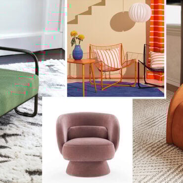 Collection of bold, funky accent chairs in bright colors, playful shapes, and modern materials.