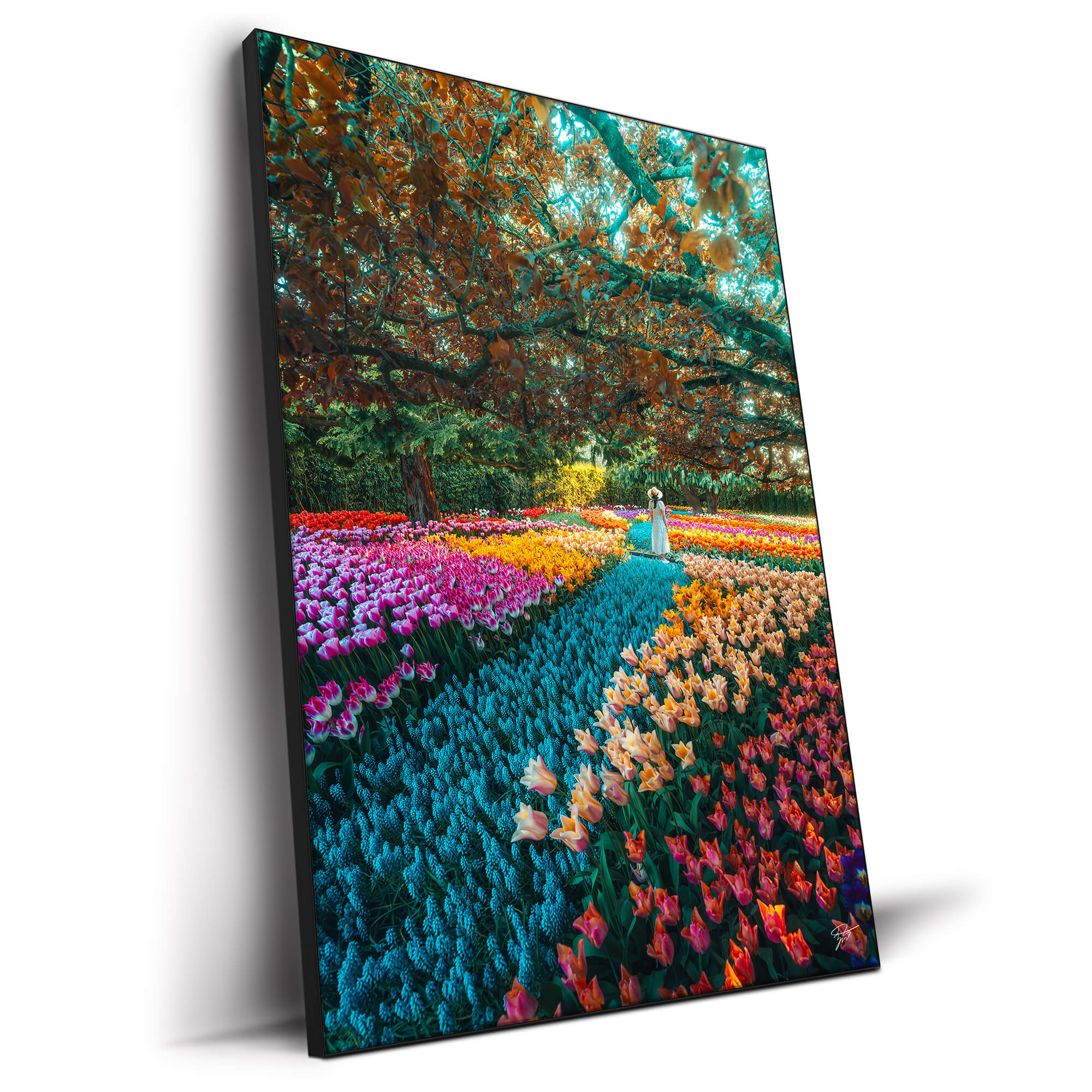 Woman Standing in Vibrant Flower Garden | BIG Wall Décor