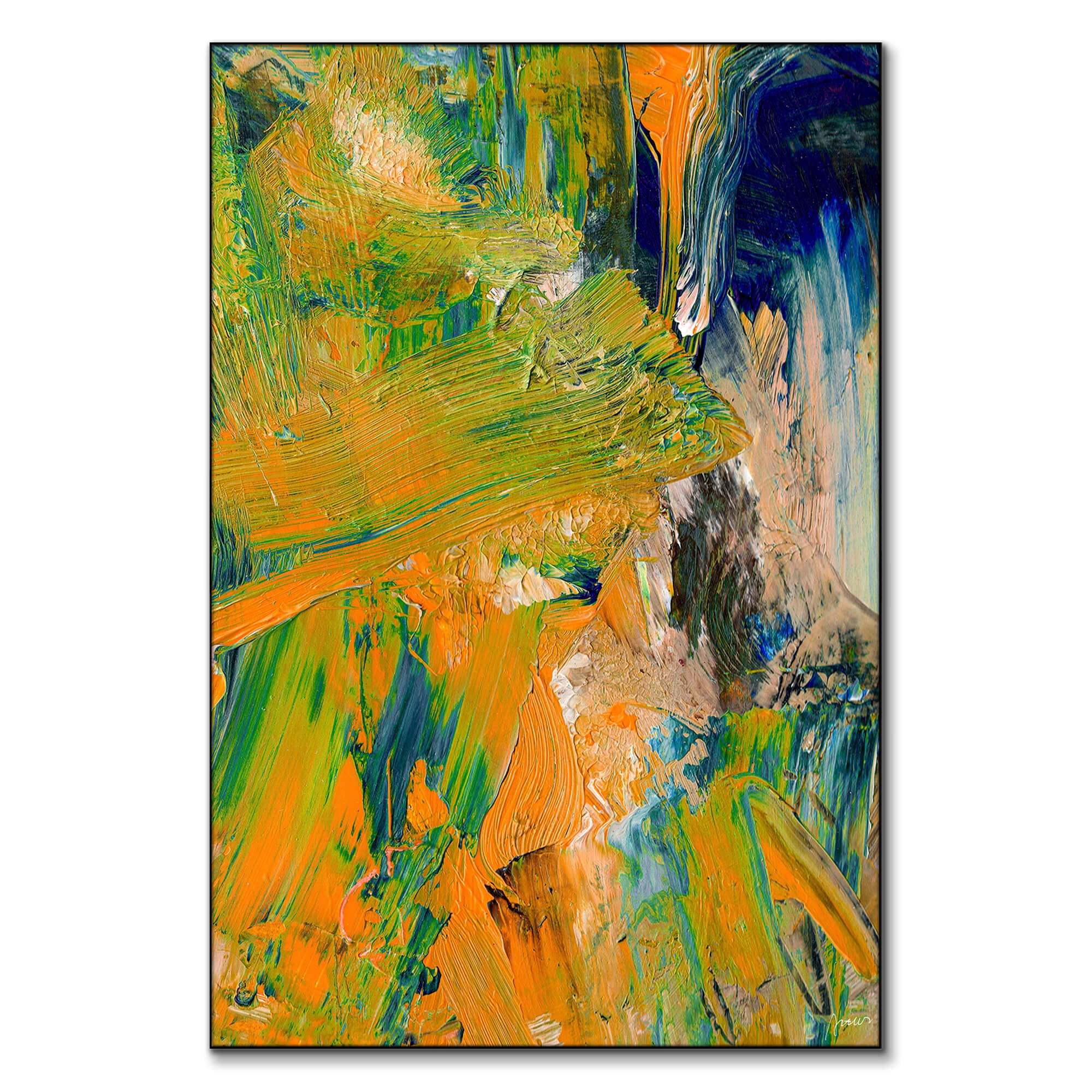 Vibrant Orange and Green Textured Abstract Painting | BIG Wall Décor