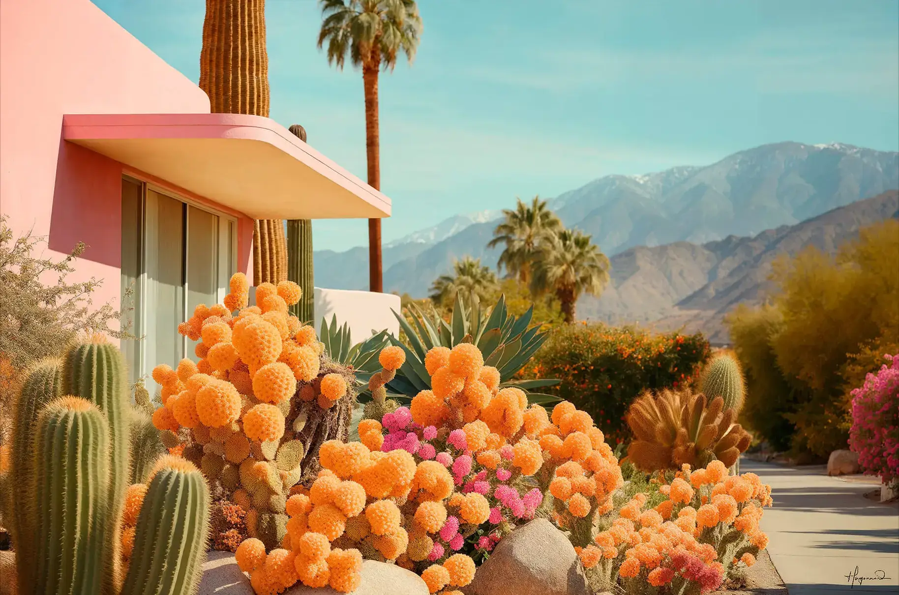 Cactus Wall Art – Desert Palm Tree Mid-Century Modern Print