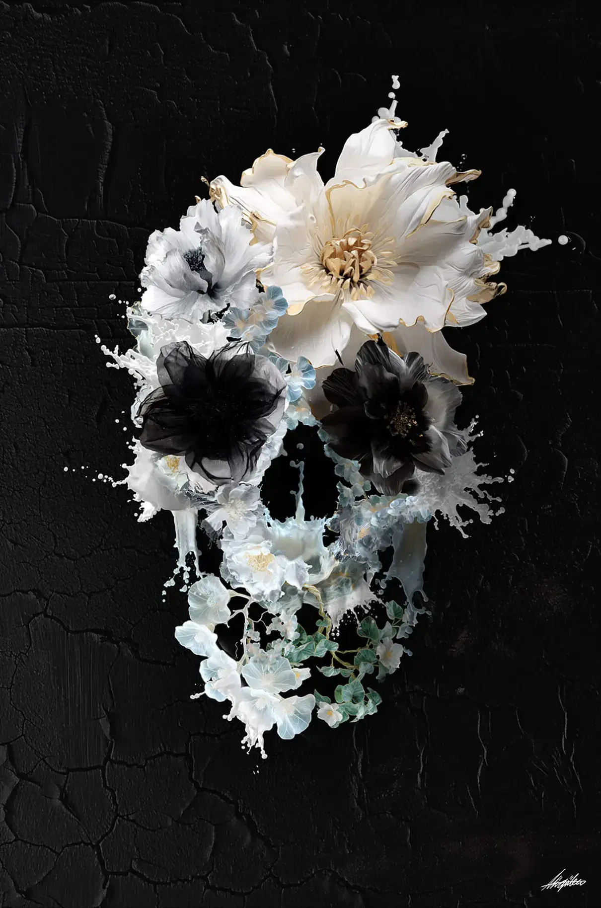 White Flower Splash Skull | BIG Wall Décor