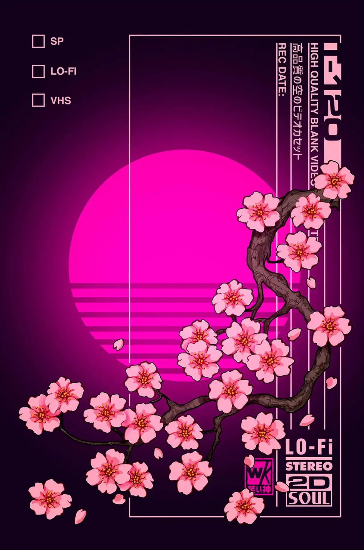 Neon Cherry Blossom VHS Sunset | BIG Wall Décor