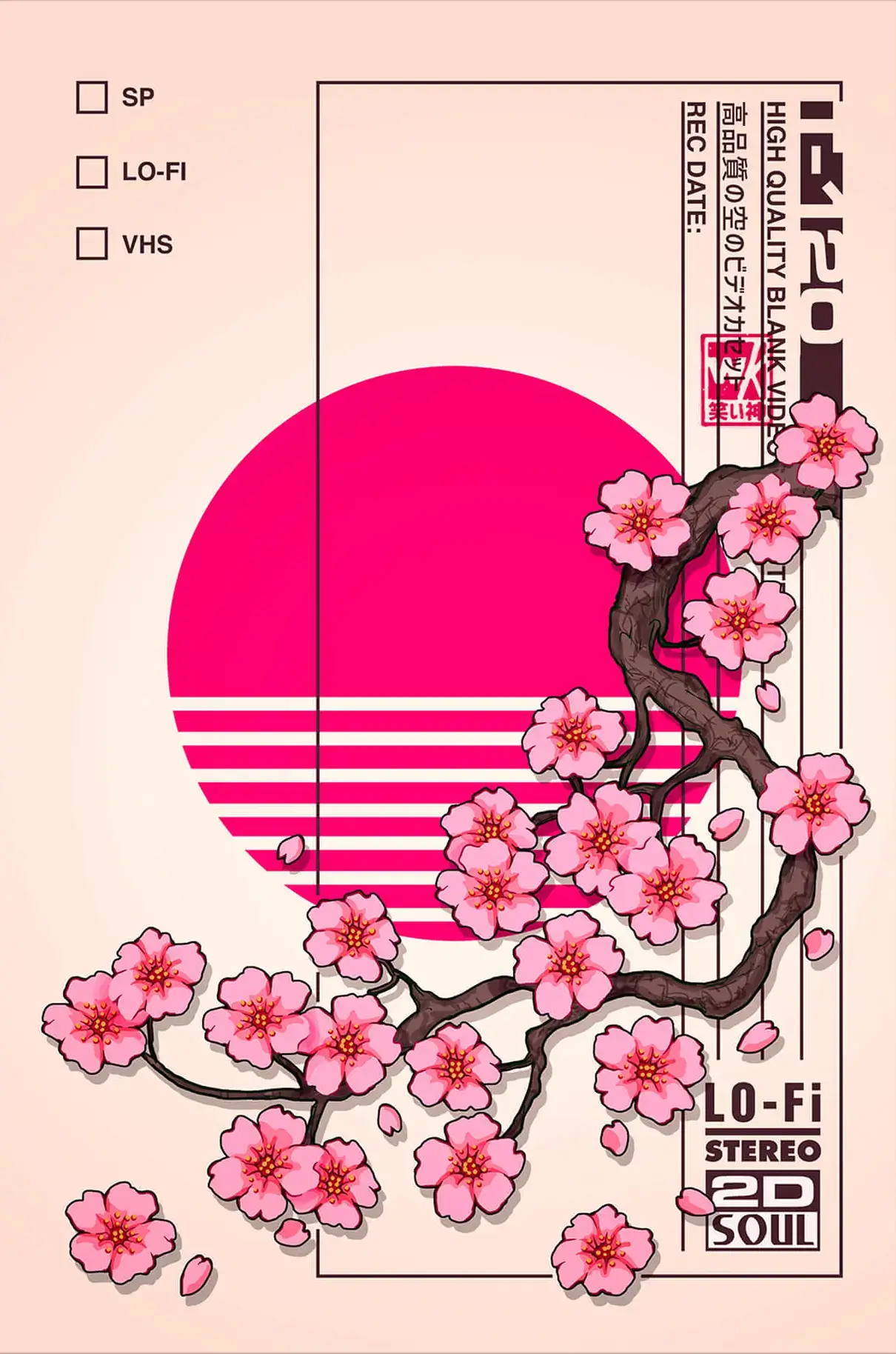 Cherry Blossom Vaporwave Sunset | BIG Wall Décor