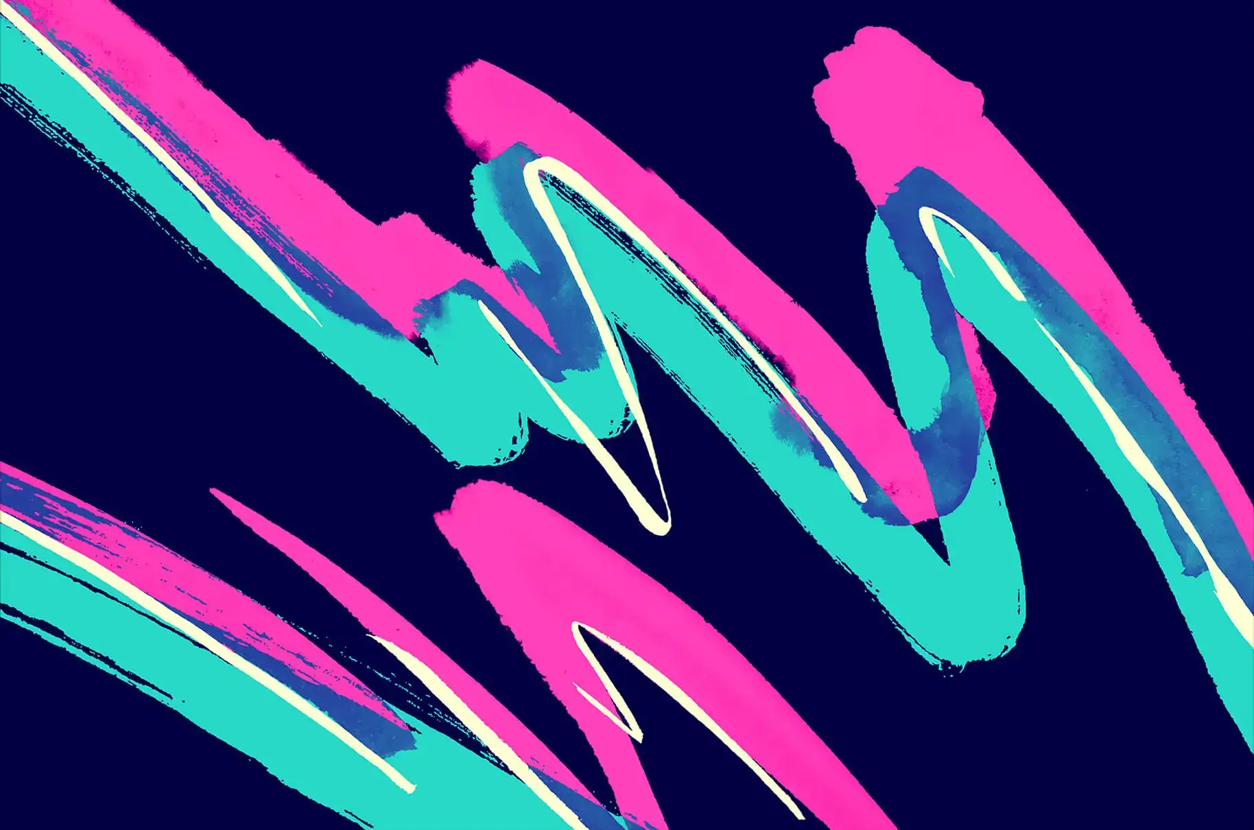 Teal Pink Neon Brush Strokes | BIG Wall Décor