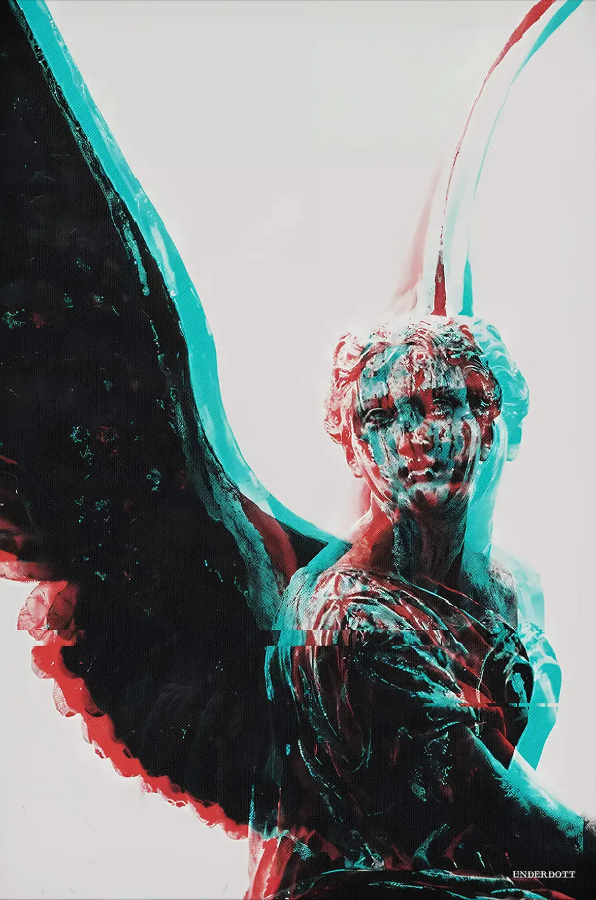 Cyan Magenta Angel Statue | BIG Wall Décor