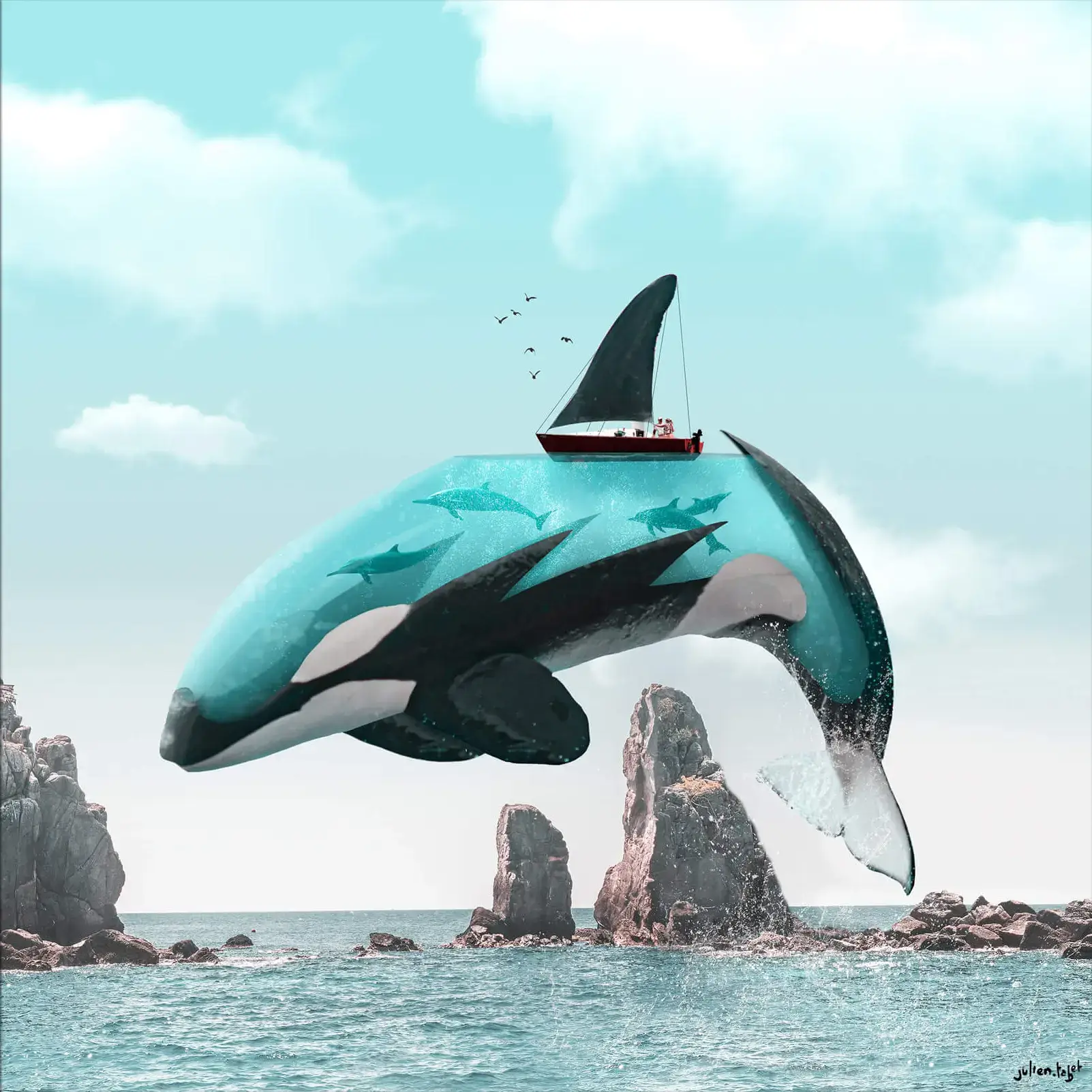Surreal Aqua Orca Wall Art | BIG Wall Décor