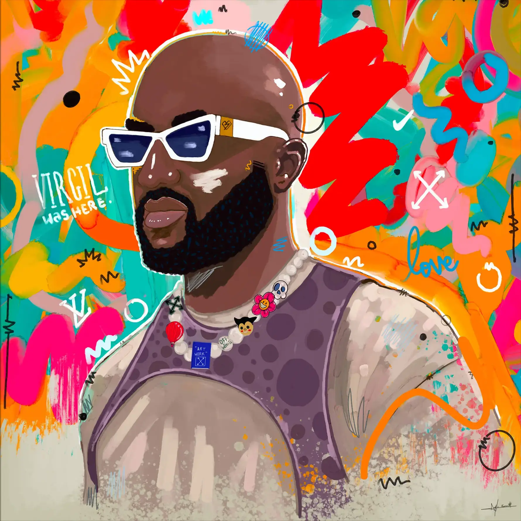 Vibrant Virgil Abloh Street Art Illustration | BIG Wall Décor