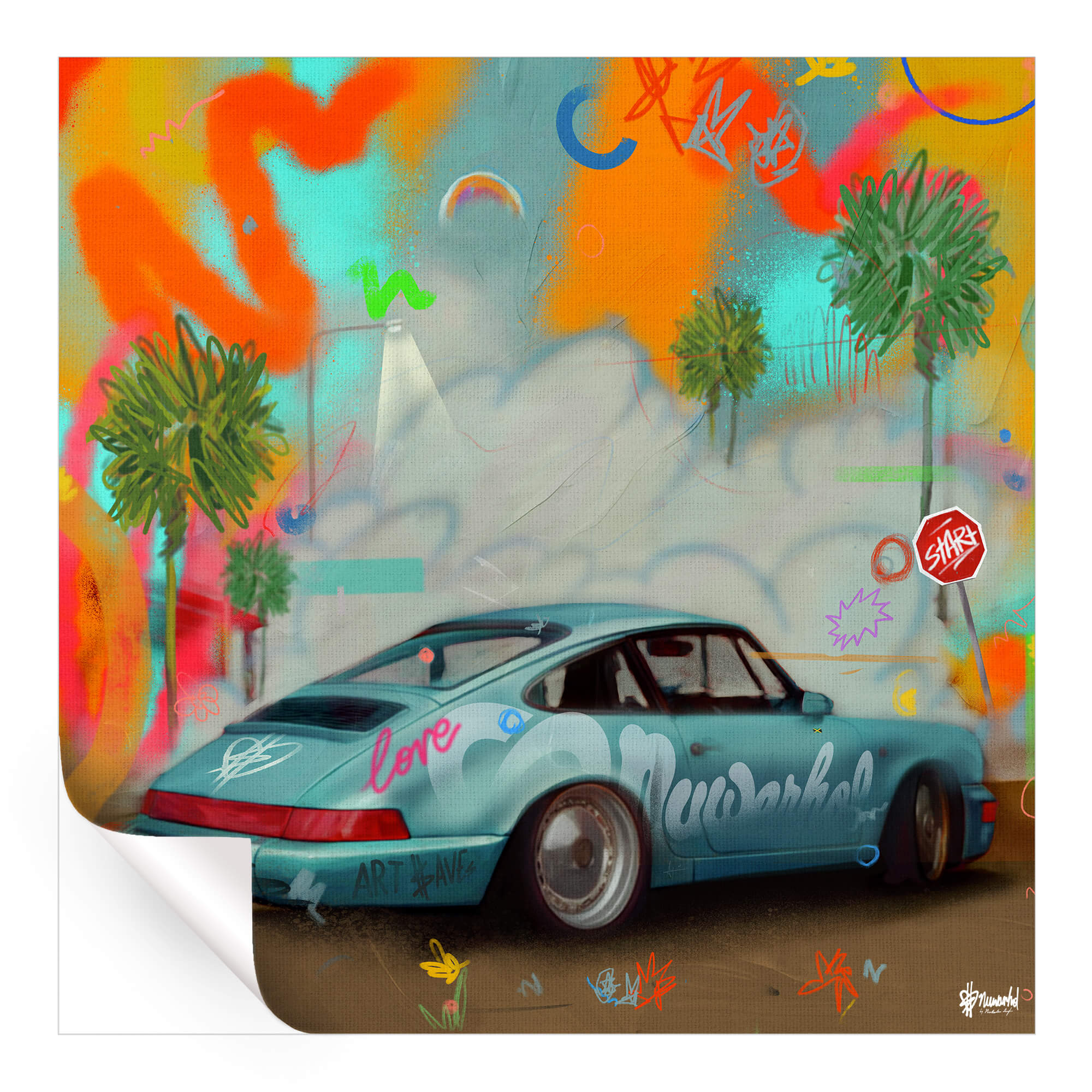 Vibrant Teal Porsche Car | BIG Wall Décor