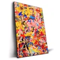 Colorful graffiti artwork with pop culture images and vintage ads.
