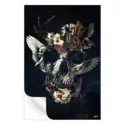 Surreal skull created from a collage of sculptures, flowers, and birds.