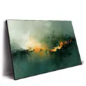 Deep greens with a vivid streak of orange and yellow, resembling an abstract fiery horizon.