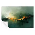 Deep greens with a vivid streak of orange and yellow, resembling a fiery horizon.