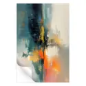 Textured reds and oranges merge into calming teals and blues with striking yellow accents.