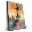 Abstract reds and oranges at the top blend into softer yellows and cool blues.
