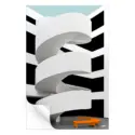 White ramp with black and white background and an orange bench.
