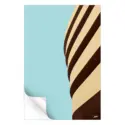 Curved architectural facade in beige and dark brown against a light blue background.