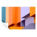 Building with teal, orange, and lavender blocks and geometric forms.