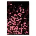 Vibrant pink cherry blossoms on dark twisting branches against a deep black background wall art.
