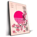 Cherry blossoms on dark branches with a pink background, magenta sun, and retro VHS text elements.