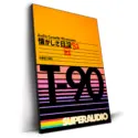 VHS cassette cover with yellow gradient, black text, Japanese characters, and colorful horizontal stripes.