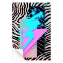 Retro 80's pop art with zebra print, geometric shapes, and neon brushstrokes.