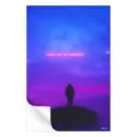 A solitary figure on an island during a colorful sunset, with the text "ALONE CAN BE BEAUTIFUL" displayed above.