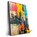 olorful contemporary wall art depicting the New York City skyline with vibrant hues and abstract textures.
