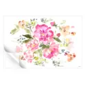 A watercolor painting of pink flowers on a tan background, showcasing a playful and vibrant floral arrangement.
