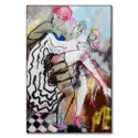 Abstract painting of women dancing in vibrant colors and dynamic forms, creating a lively composition.