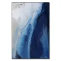 Blue abstract seascape painting featuring dynamic waves and deep ocean tones.
