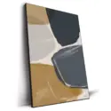 Abstract artwork with bold navy, golden beige, and soft gray brushstrokes arranged in a dynamic, fluid composition.
