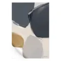 Abstract artwork with smooth blending of navy, beige, and gray hues, forming soft organic shapes and a harmonious flow.