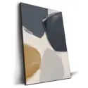 Abstract artwork with smooth blending of navy, beige, and gray hues, forming soft organic shapes and a harmonious flow.