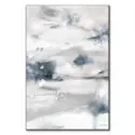 Abstract painting in cool blues and grays, portraying the chill and atmospheric beauty of winter with fluid, dynamic brushstrokes.