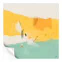 Vibrant yellow and teal abstract artwork with fluid transitions and dynamic lines.