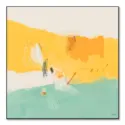 Vibrant yellow and teal abstract artwork with fluid transitions and dynamic lines.