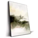 Abstract artwork blending olive green and white with fluid brushstrokes and subtle textures.