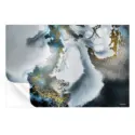 Alt Text: Abstract ocean artwork in blue, black, and gold with fluid swirls and metallic accents.