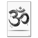 Chrome Om symbol with reflective surfaces and liquid drips, featuring silver and black tones for a modern and spiritual look.