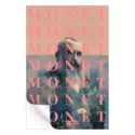 Pop art portrait of Claude Monet with floral motifs and repetitive "Monet" text.