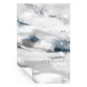 Abstract winter landscape featuring shades of gray, blue, and white with soft brushstrokes and frosted texture.