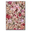 Vintage-inspired floral artwork featuring lush roses, delicate blossoms, and green foliage against a warm beige background.